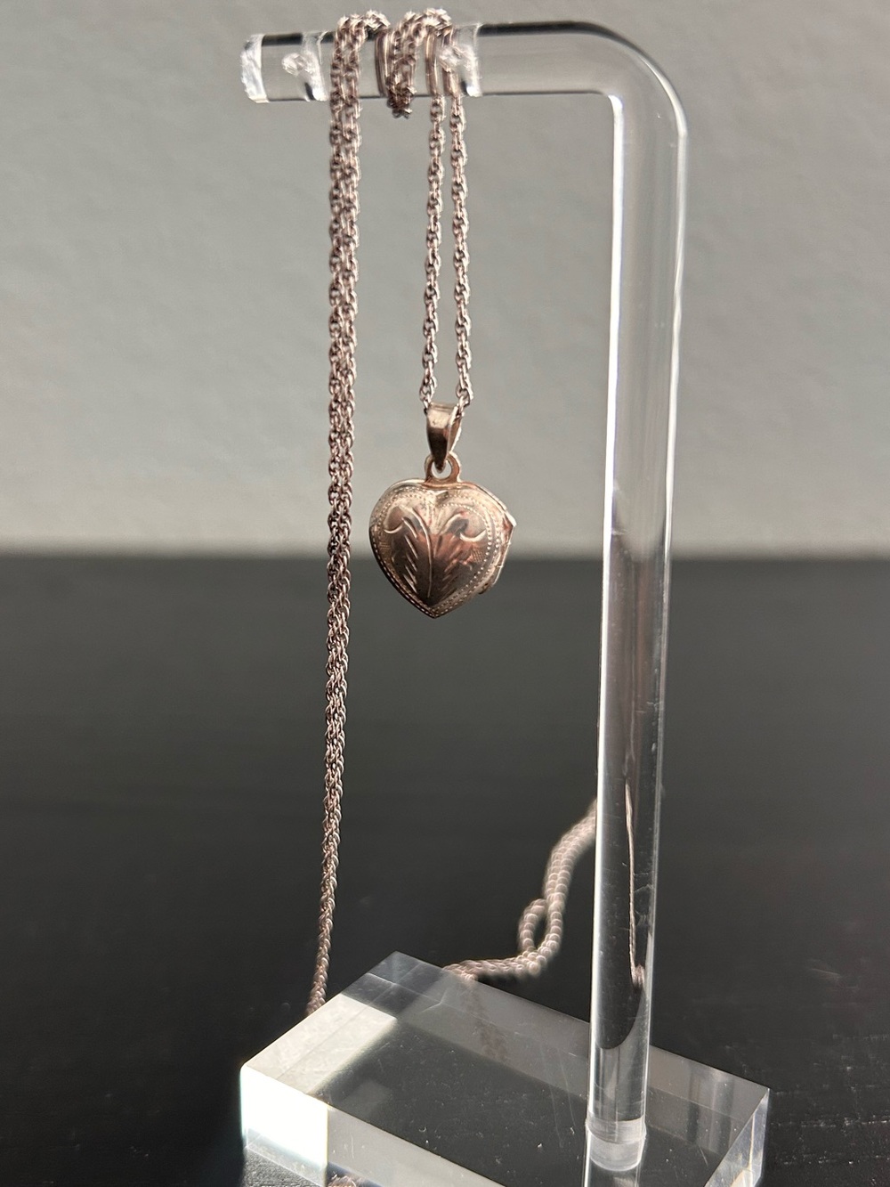 Sterling Silver 24” Chain & Delicate Engraved Heart Locket - Vintage!
